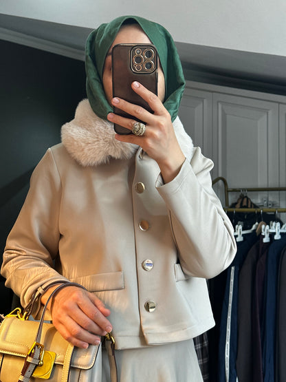 Kürk yakalı scuba etek takım