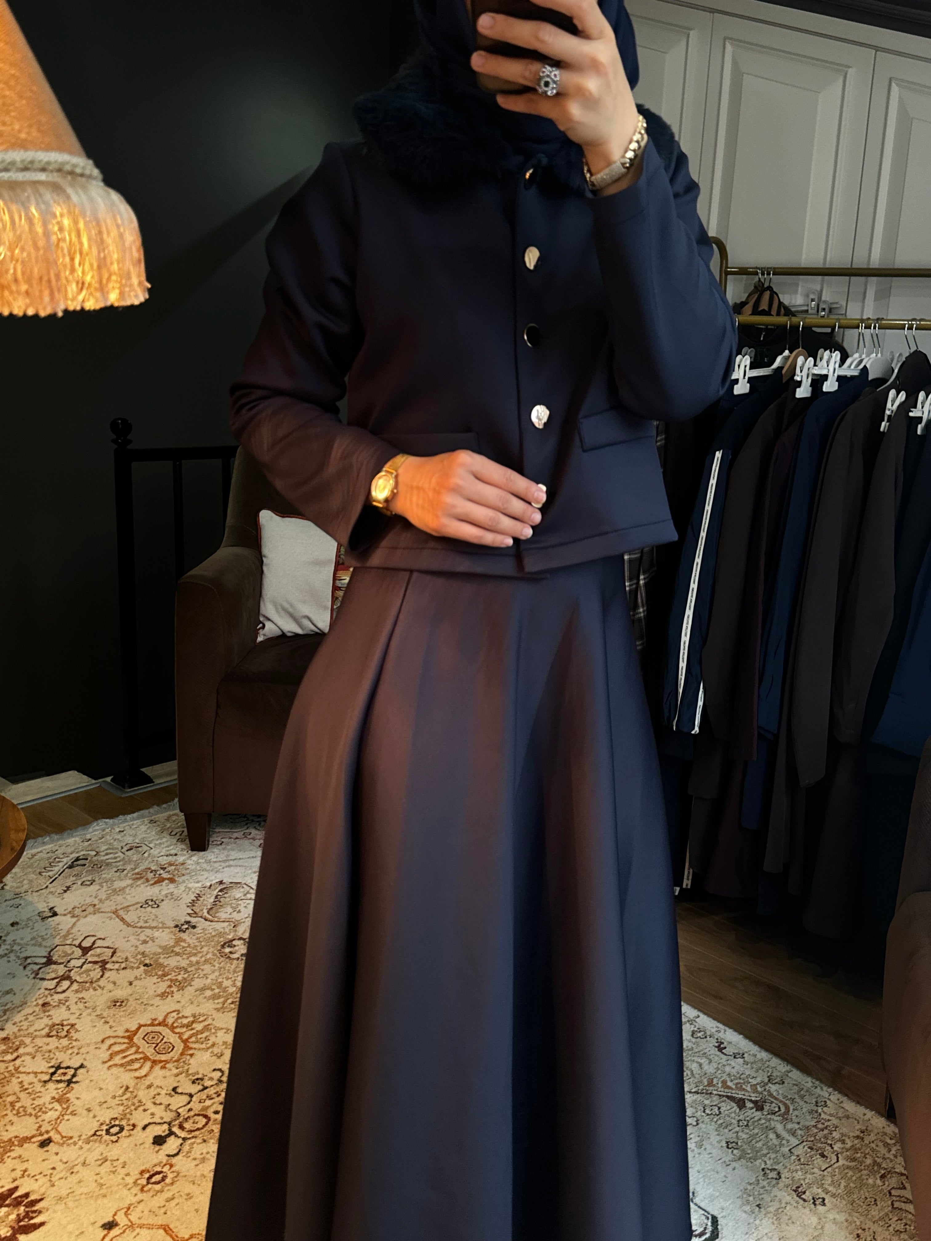 Kürk yakalı Scuba takım