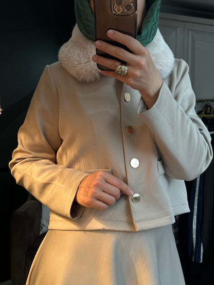 Kürk yakalı scuba etek takım